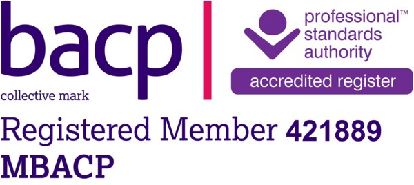 BACP collective mark: Registered Member 421889 MBACP, Professional Standards Authority accredited register